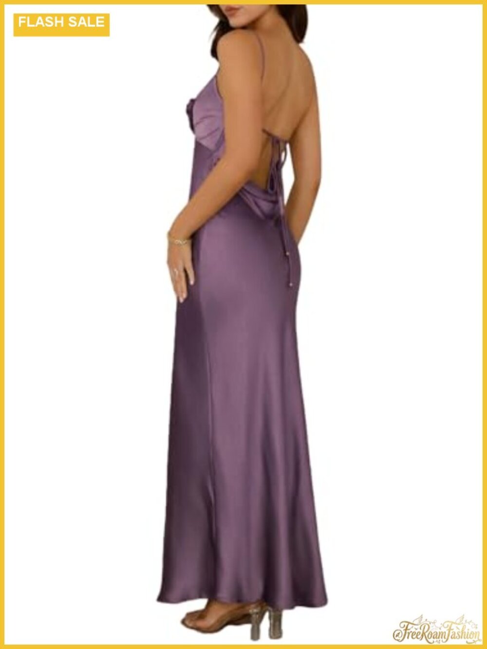 Satin Spaghetti Strap Cowl Back Maxi Dress Tie Back Formal